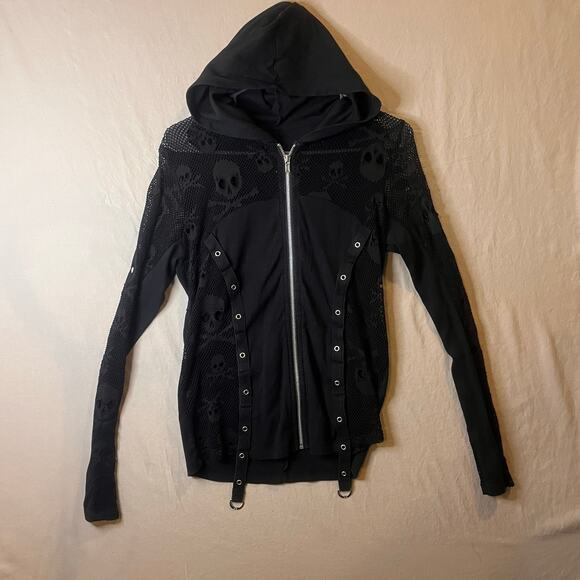 Hot Topic Jackets & Blazers - Gothic Punk Mesh Skull Women Small Hoodie Jacket Zip Up D-Ring Straps Grunge
